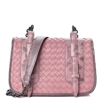 Bottega Veneta Nappa Lizard Intrecciato Flap Crossbody Bag Watteau 1 of 12