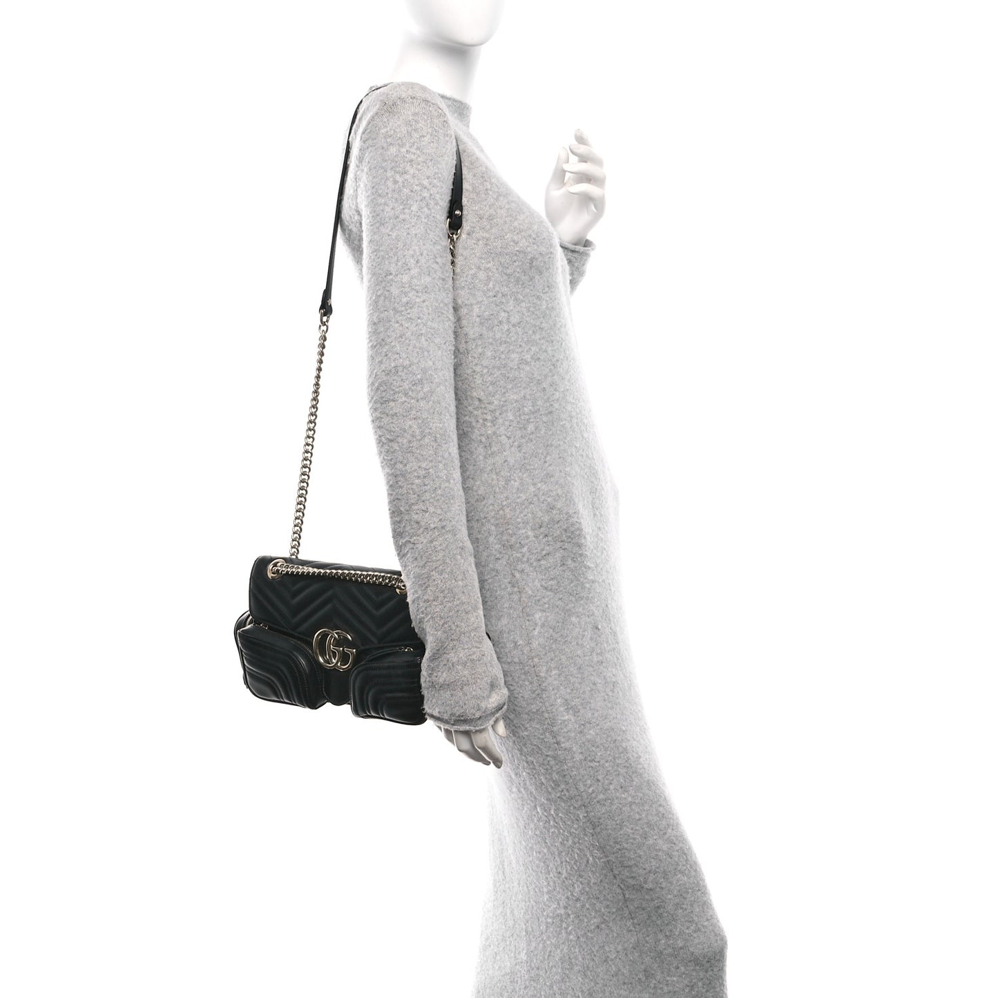 Calfskin Matelasse Small GG Marmont Multi Pocket Shoulder Bag Black