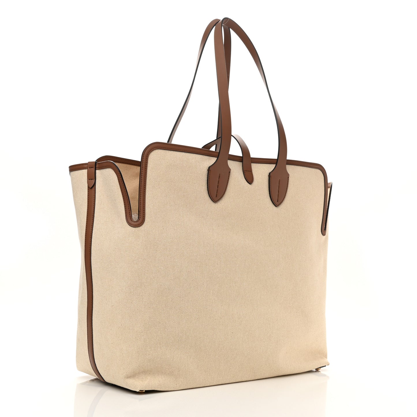 Cotton Canvas Calfskin Large Soft Belted Tote Bag Natural