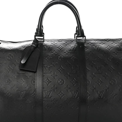 Louis Vuitton Calfskin Shadow Monogram Keepall Bandouliere 50 Black 6 of 8