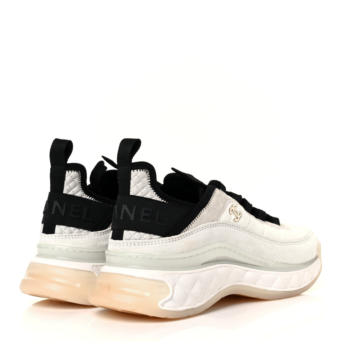 Velvet Calfskin Mixed Fibers CC Sneakers 38.5 Ivory Black