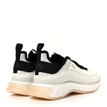 Chanel Velvet Calfskin Mixed Fibers CC Sneakers 38.5 Ivory Black 4 of 9