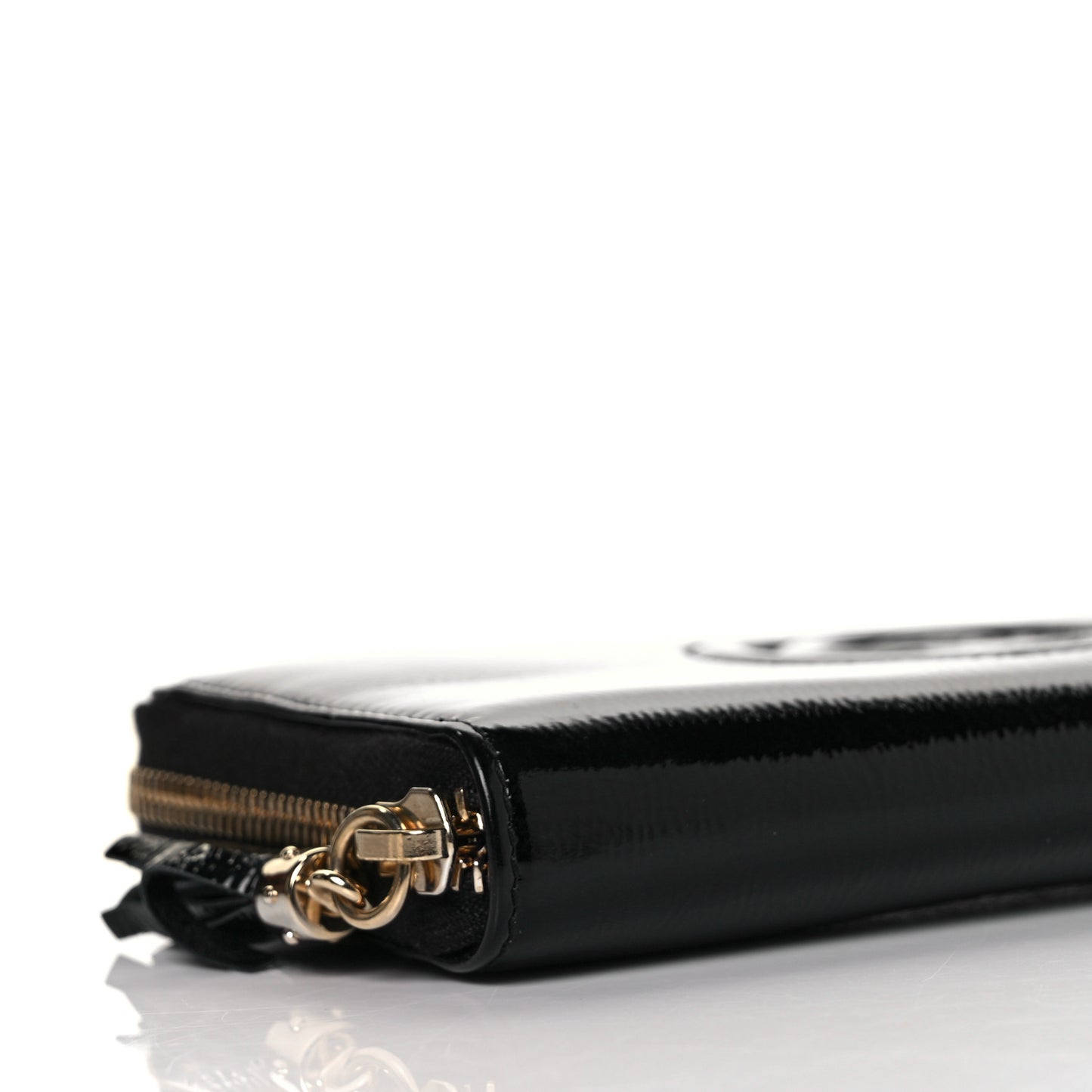 Patent Calfskin Soho Zip Around Wallet Black