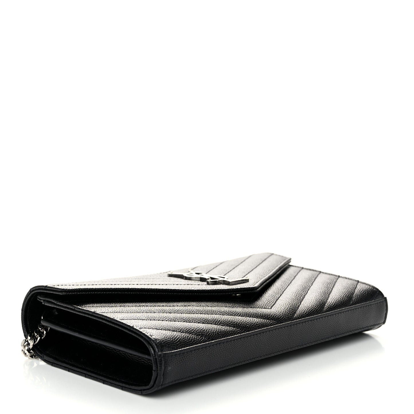 Grain De Poudre Matelasse Chevron Monogram Chain Wallet Black