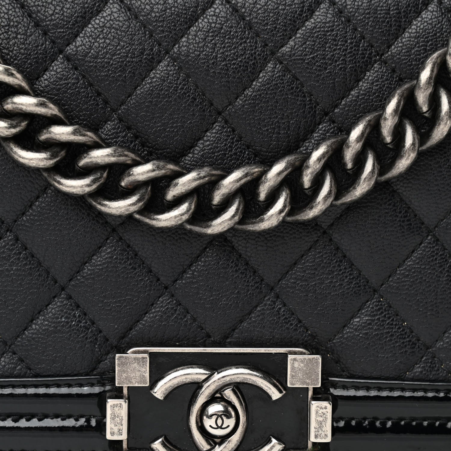 Chanel Goatskin Quilted Patent Medium Duo Boy Flap Black 7 of 9