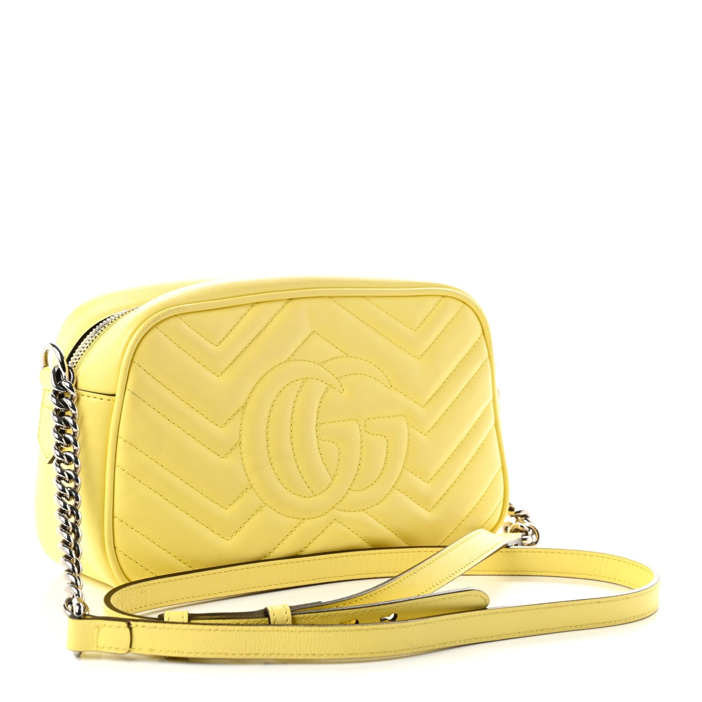 Calfskin Matelasse Small GG Marmont Chain Shoulder Bag Banana