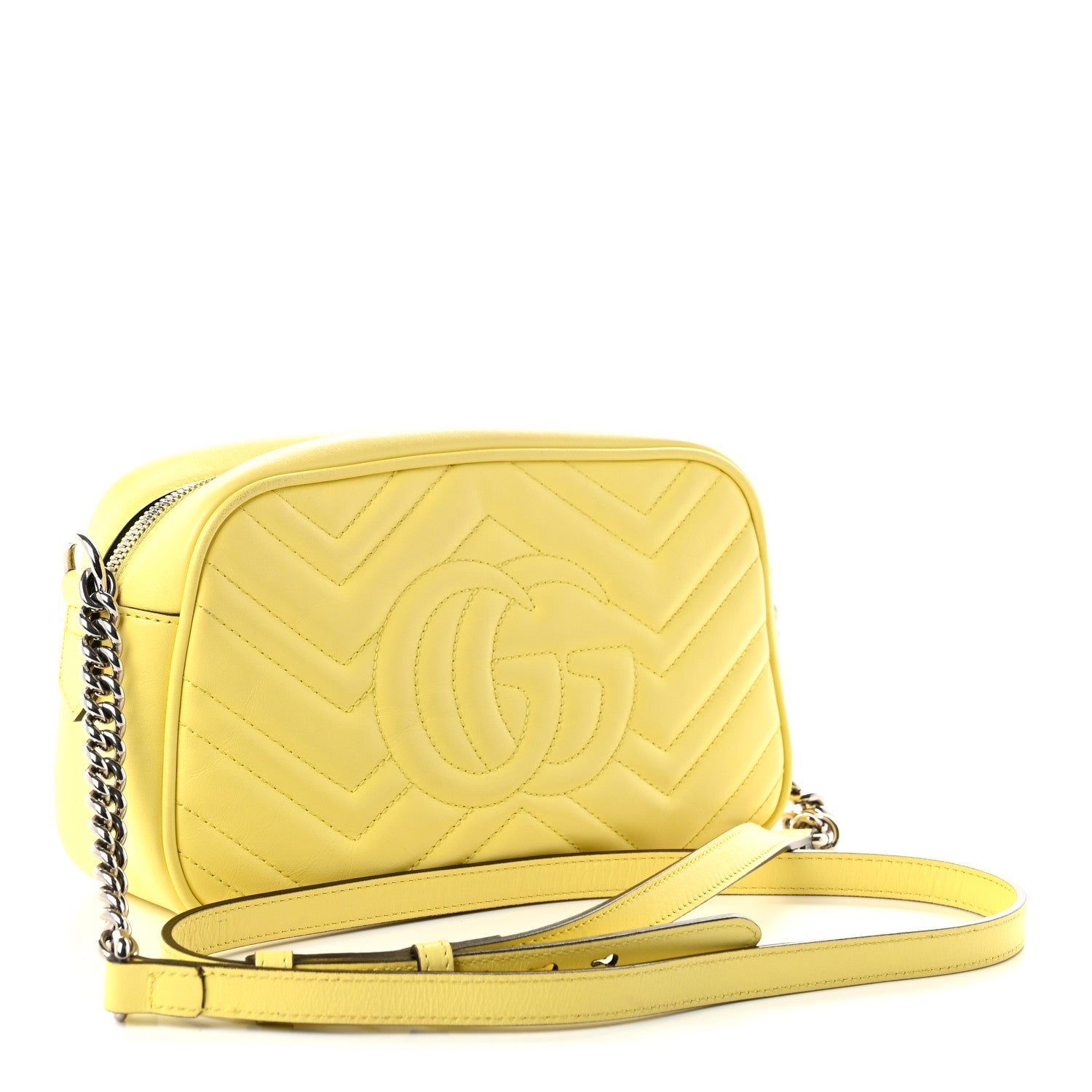 Gucci Calfskin Matelasse Small GG Marmont Chain Shoulder Bag Banana 3 of 10