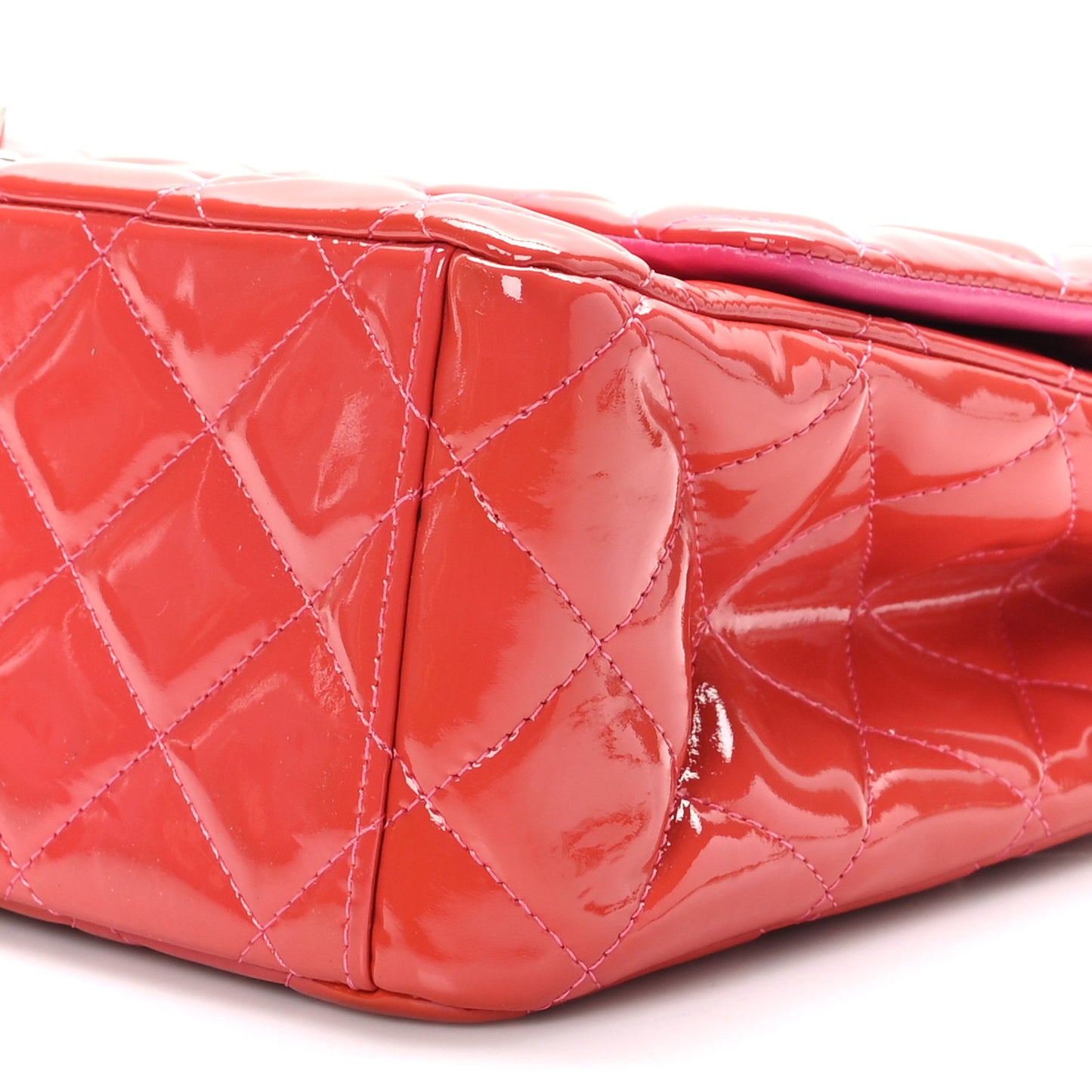 Patent Maxi Quilted Double Flap Dark Pink
