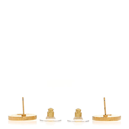 Chanel Metal Enamel CC Round Earrings Gold Pink Black 3 of 5