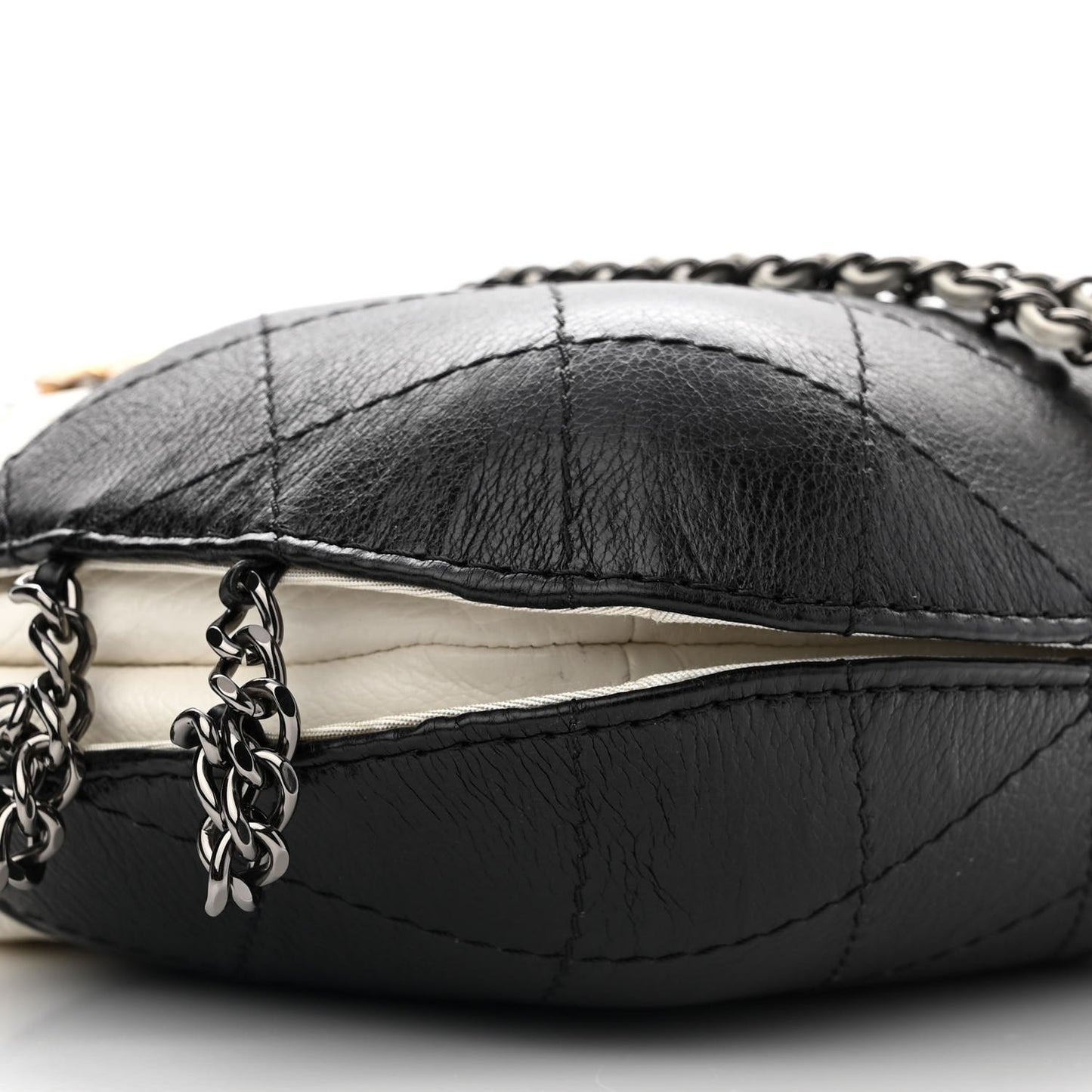 Aged Calfskin Quilted Small Gabrielle Bucket White Black