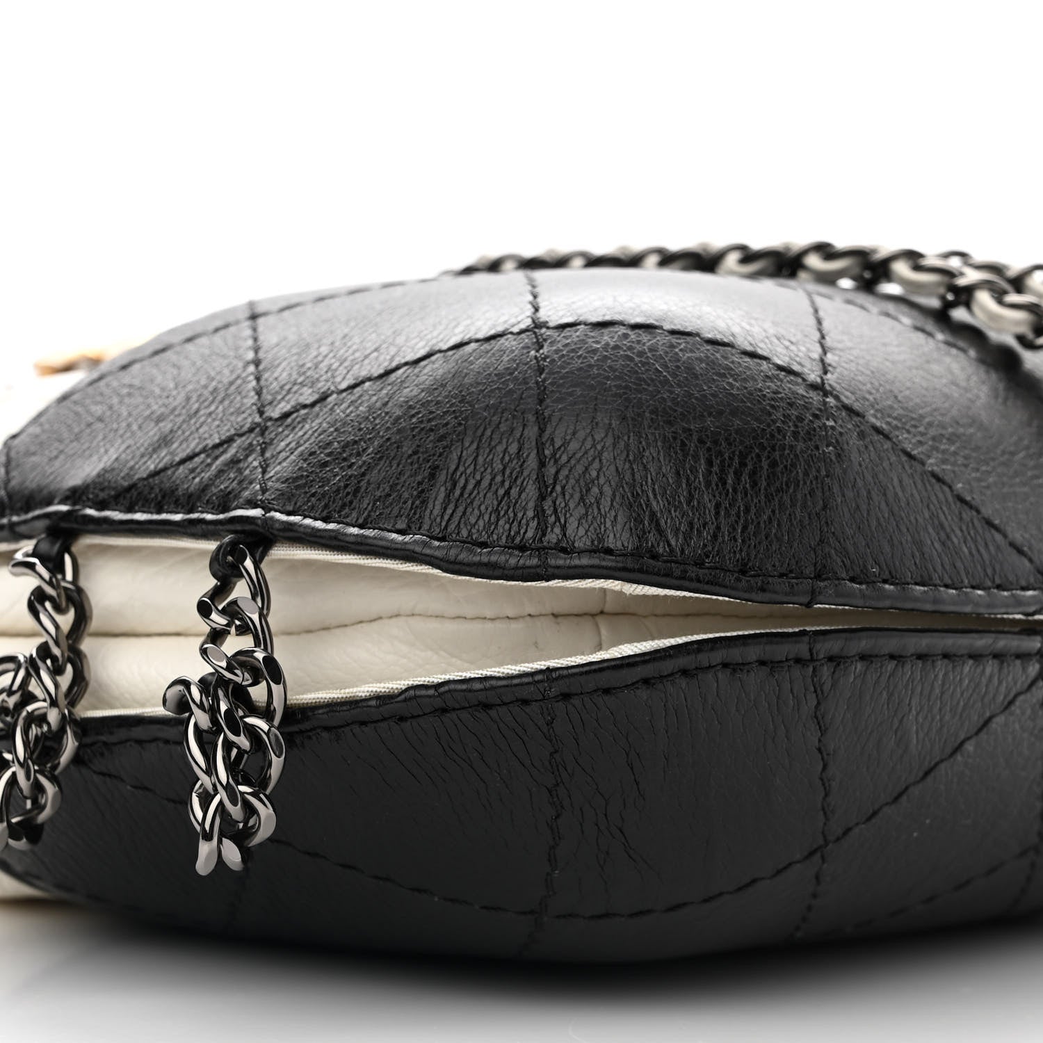 Chanel Aged Calfskin Quilted Small Gabrielle Bucket White Black 9 of 10