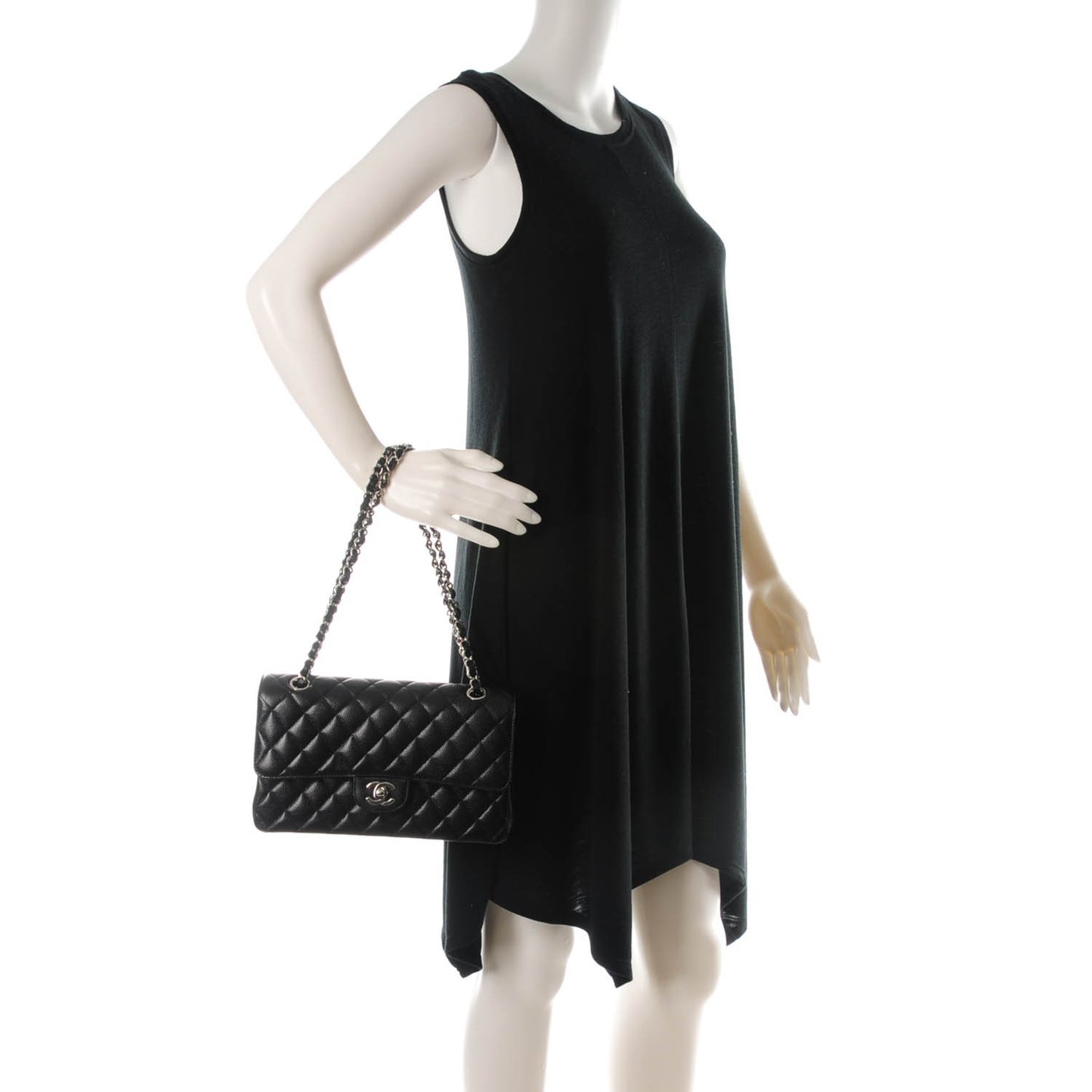 Caviar Quilted Medium Double Flap Black