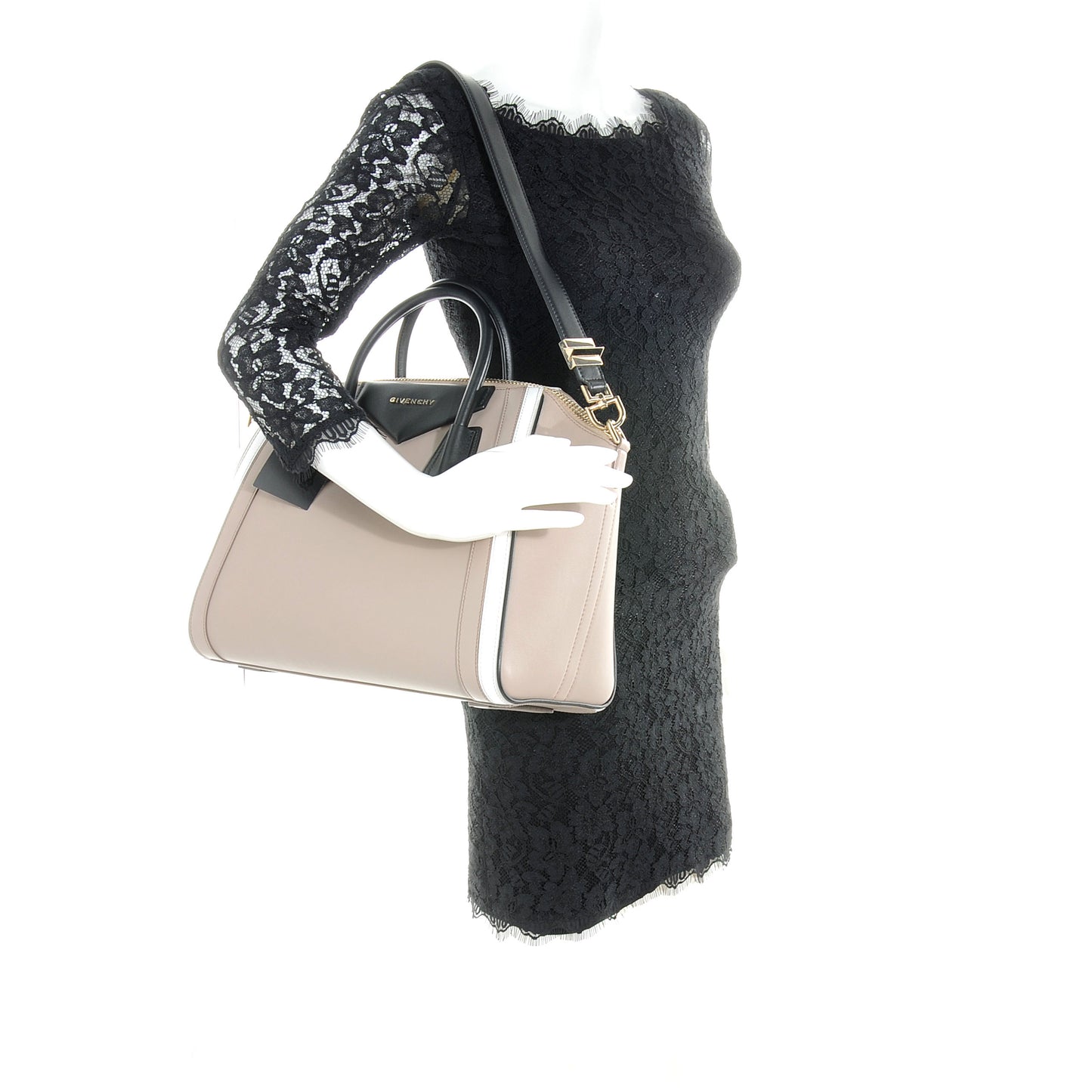 Goatskin Medium Tri-Color Antigona Black White Beige