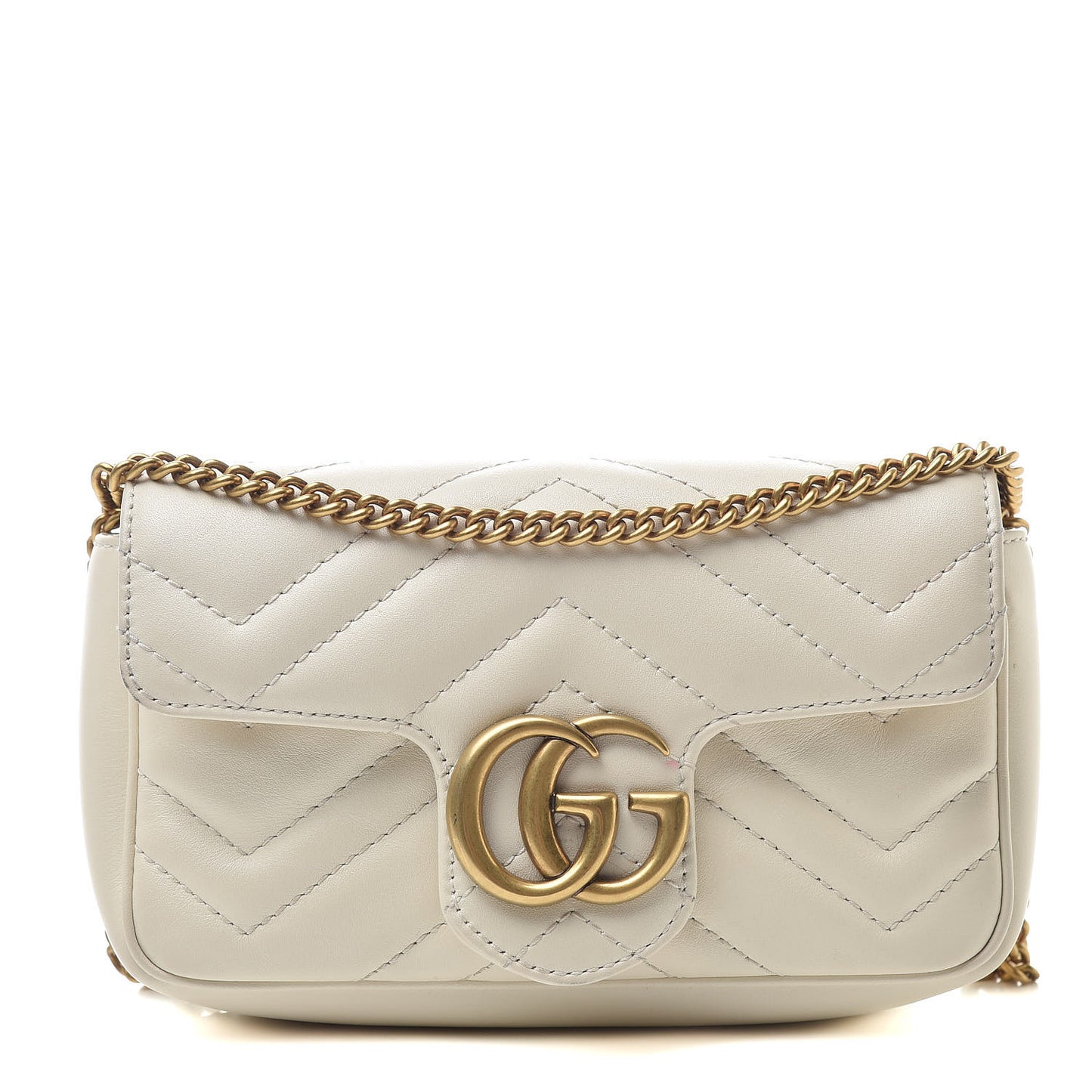 Calfskin Matelasse Super Mini GG Marmont Shoulder Bag White