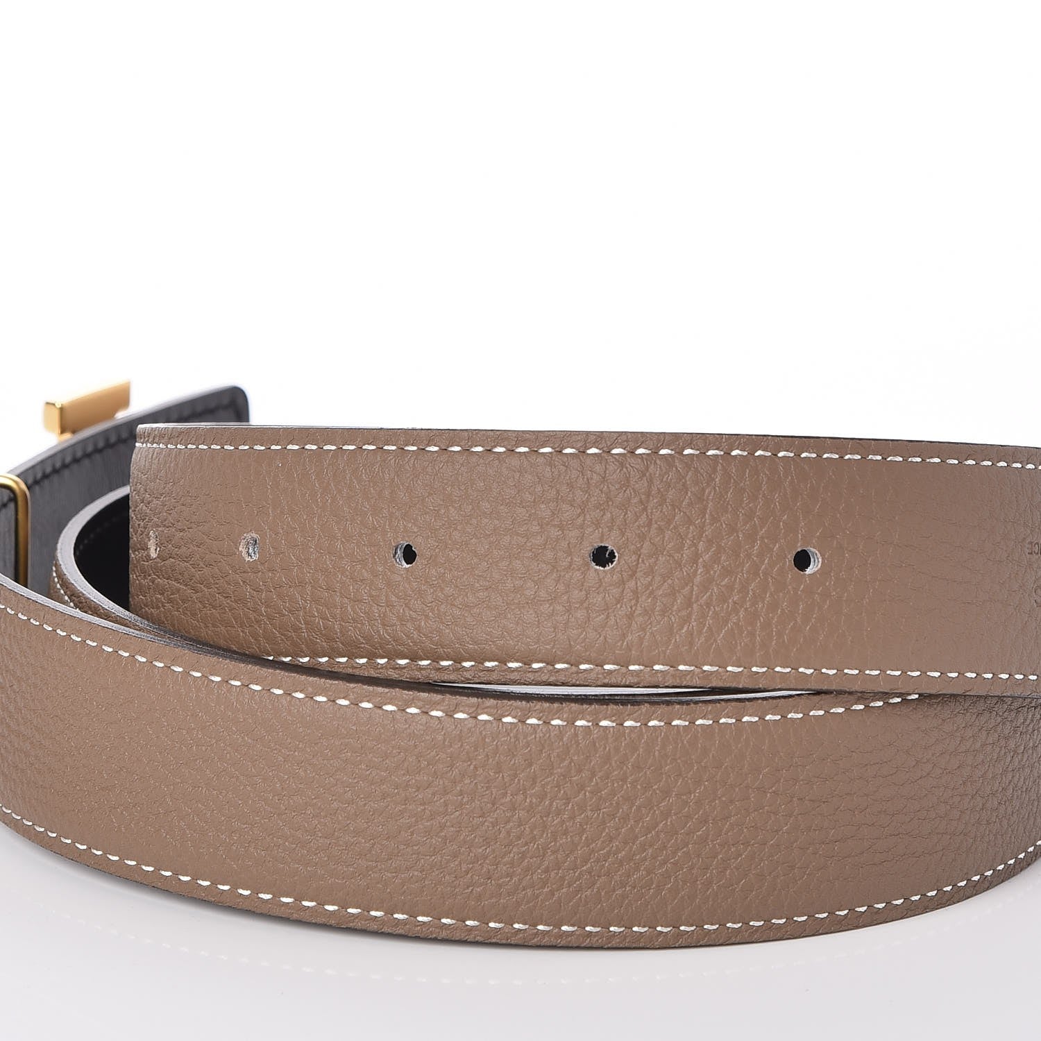 Hermes Box Togo 32mm H Belt 95 Black Etoupe 5 of 7
