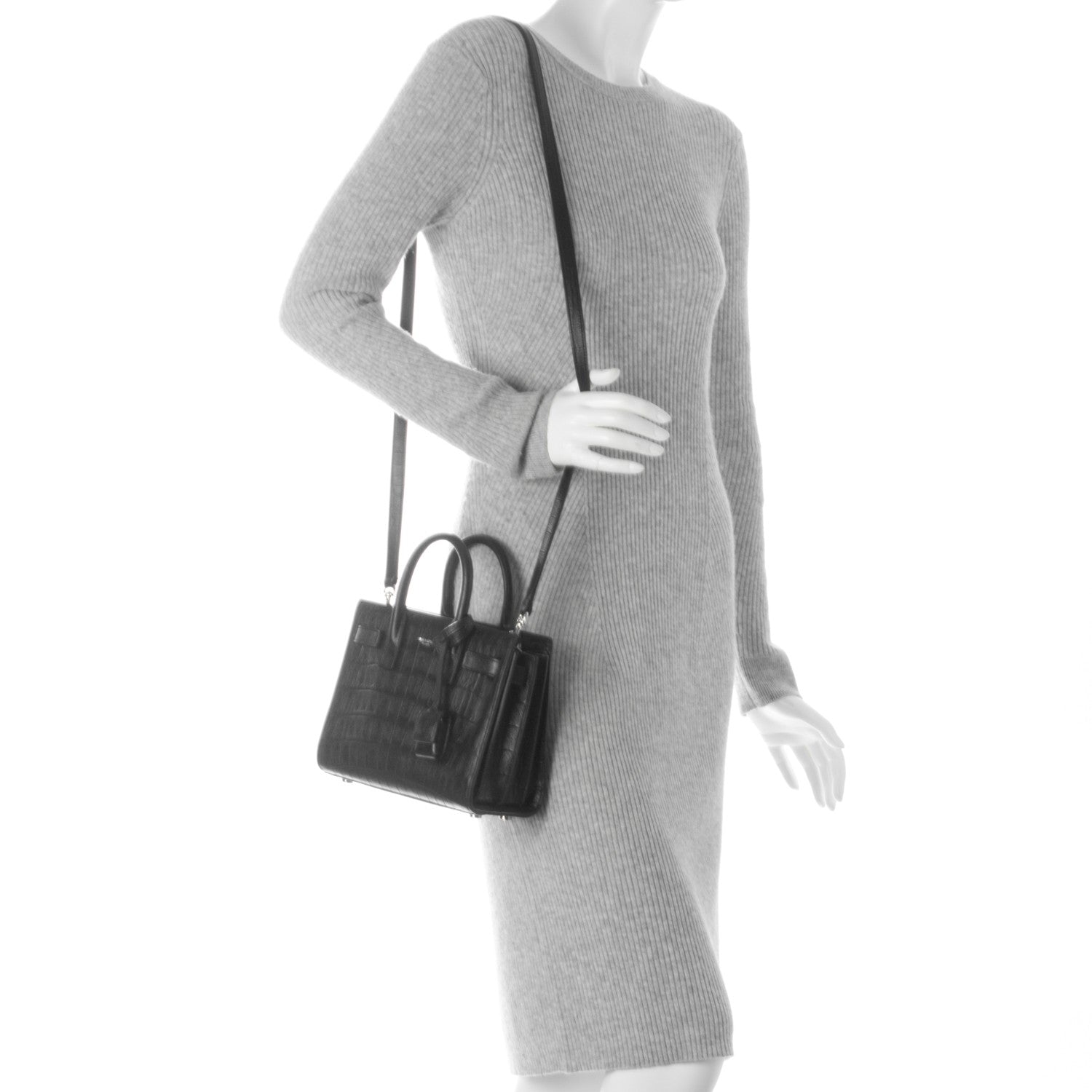 Saint Laurent Calfskin Crocodile Embossed Nano Sac De Jour Black 2 of 7