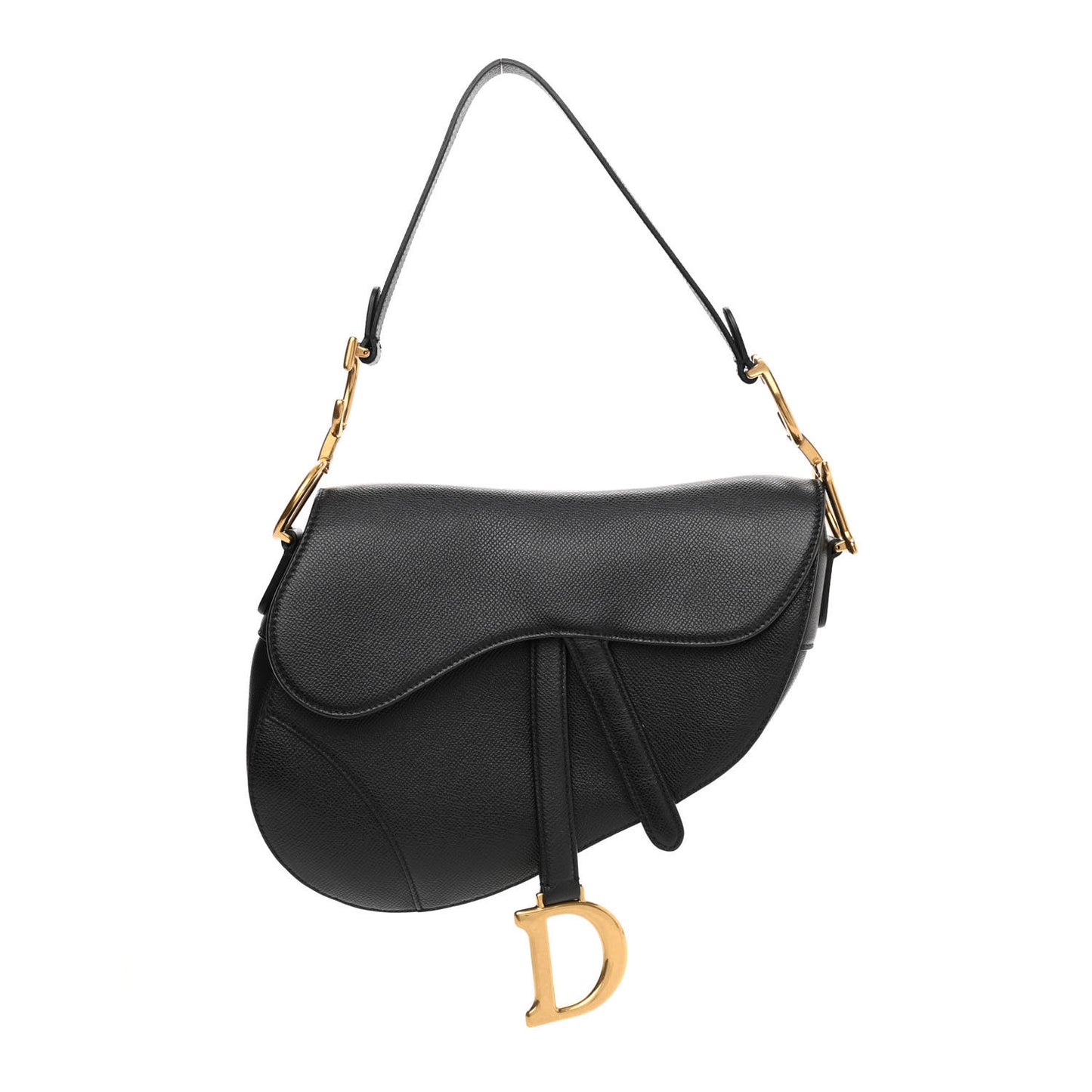 Grained Calfskin Saddle Bag Black