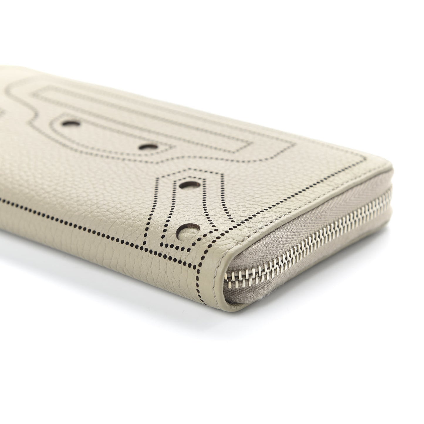 Veau Grana Perforated Blackout Hardware Continental Zip Around Wallet Gris Cendre