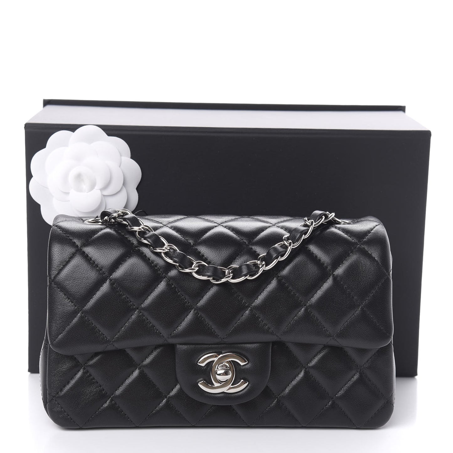 Lambskin Quilted Mini Rectangular Flap Black
