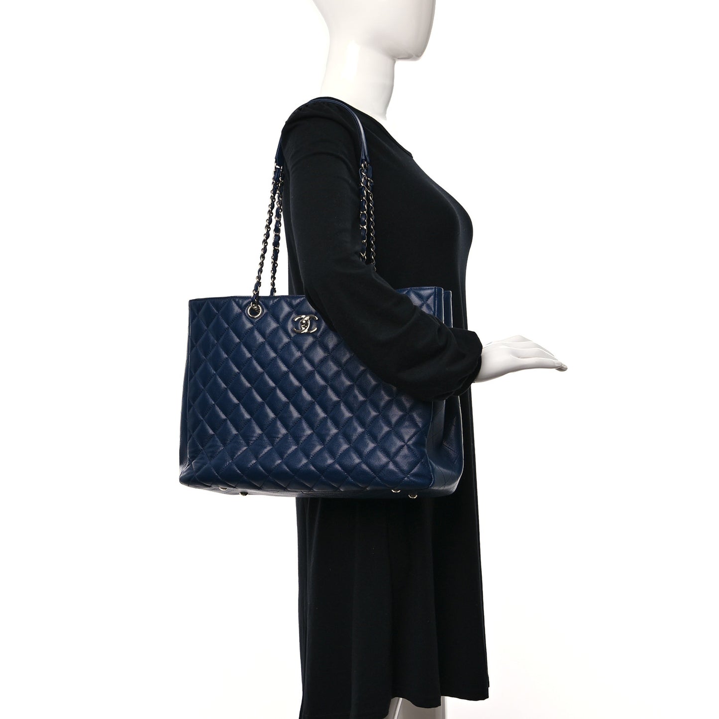 Caviar Quilted Large Classic Shopping Tote Blue