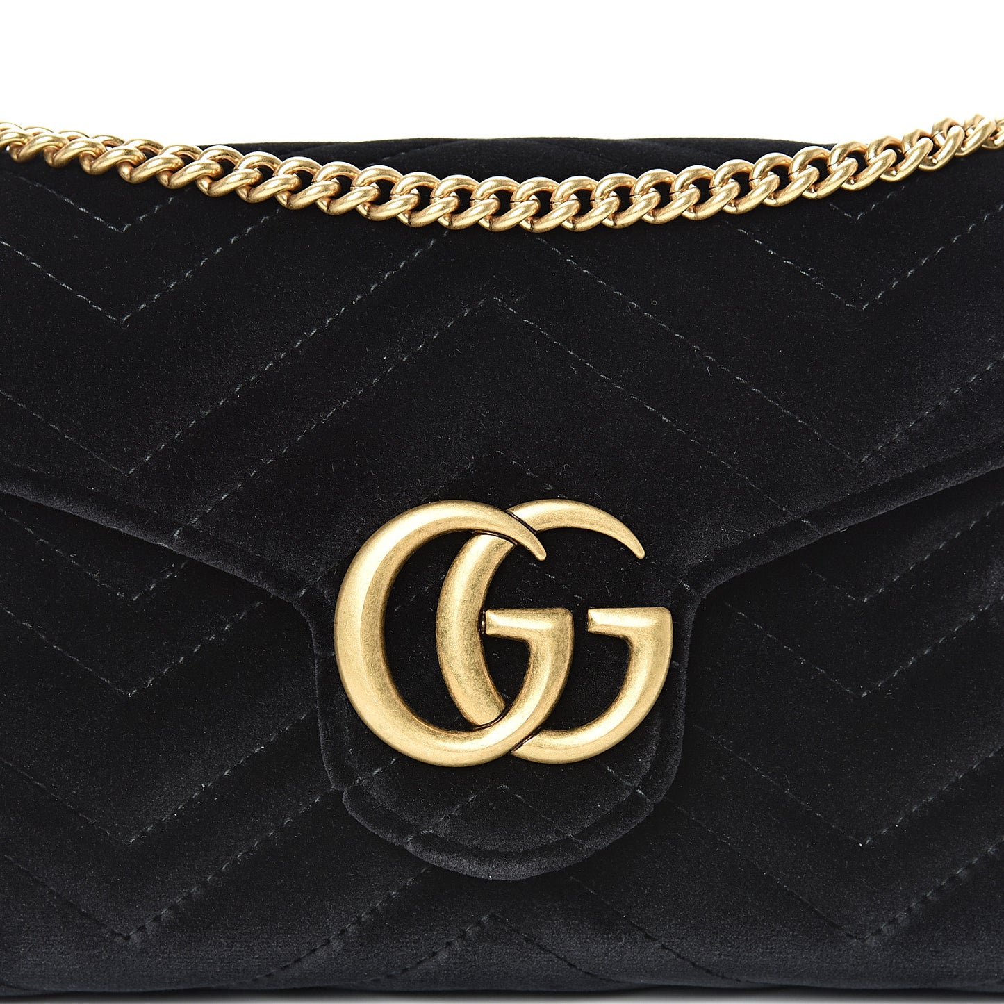 Velvet Matelasse GG Marmont Chain Wallet Black