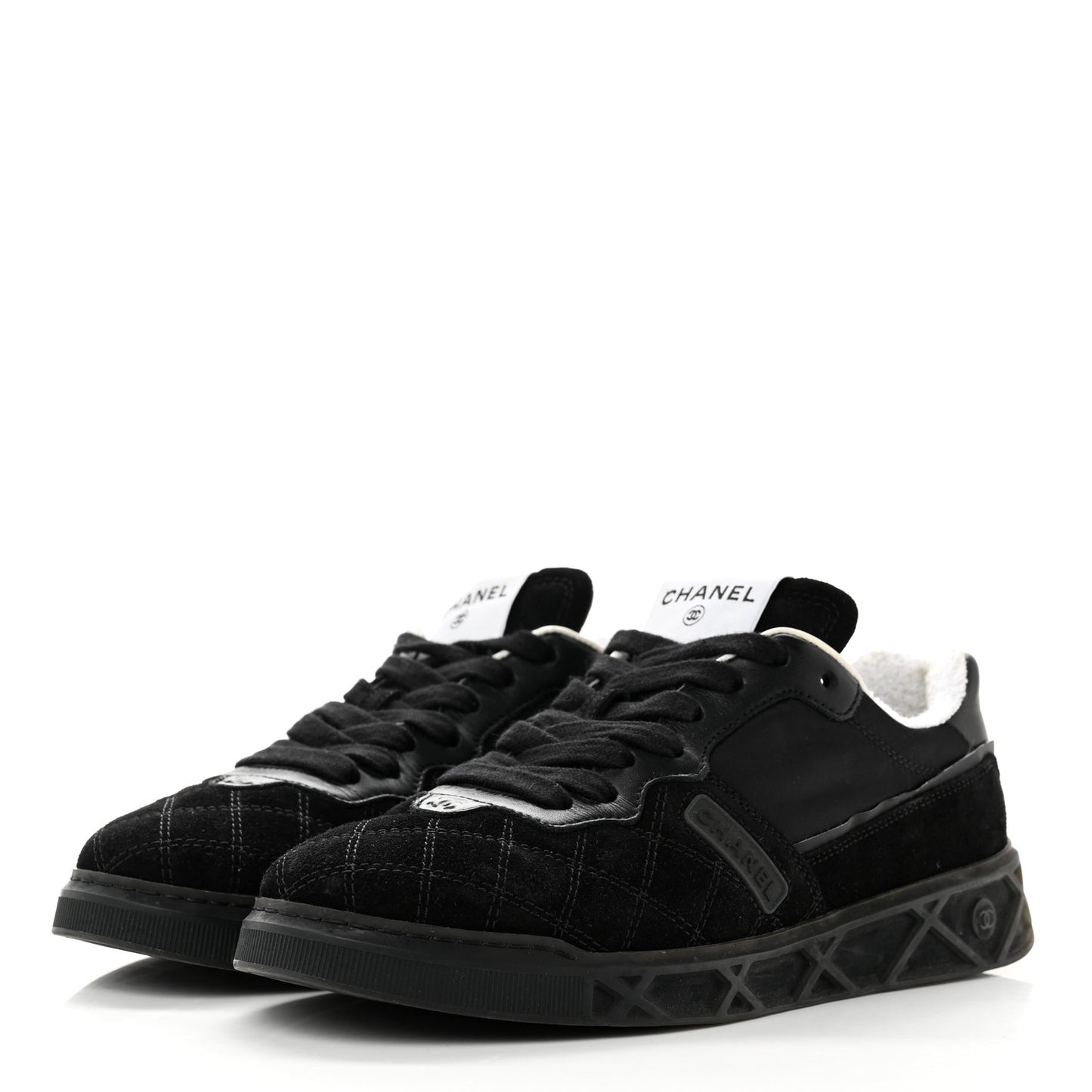 Suede Calfskin Quilted Sneakers 37 Black
