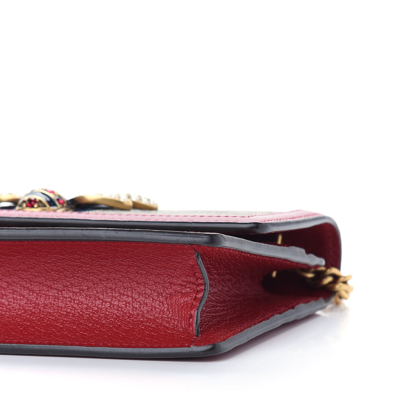 GG Supreme Monogram Web Queen Margaret Chain Wallet Red