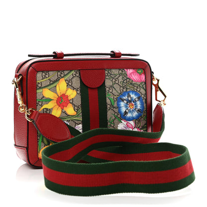 Gucci GG Supreme Monogram Flora Web Small Ophidia Top Handle Shoulder Bag Hibiscus Red 4 of 12
