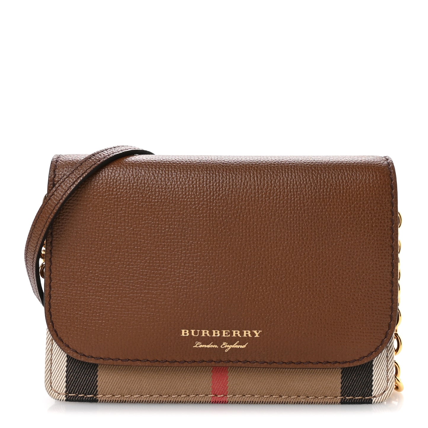 Grained Calfskin House Check Tartan Mix Hampshire Wallet On Chain Tan