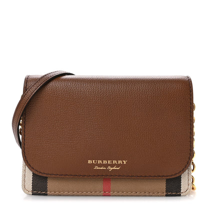 Burberry Grained Calfskin House Check Tartan Mix Hampshire Wallet On Chain Tan 1 of 12