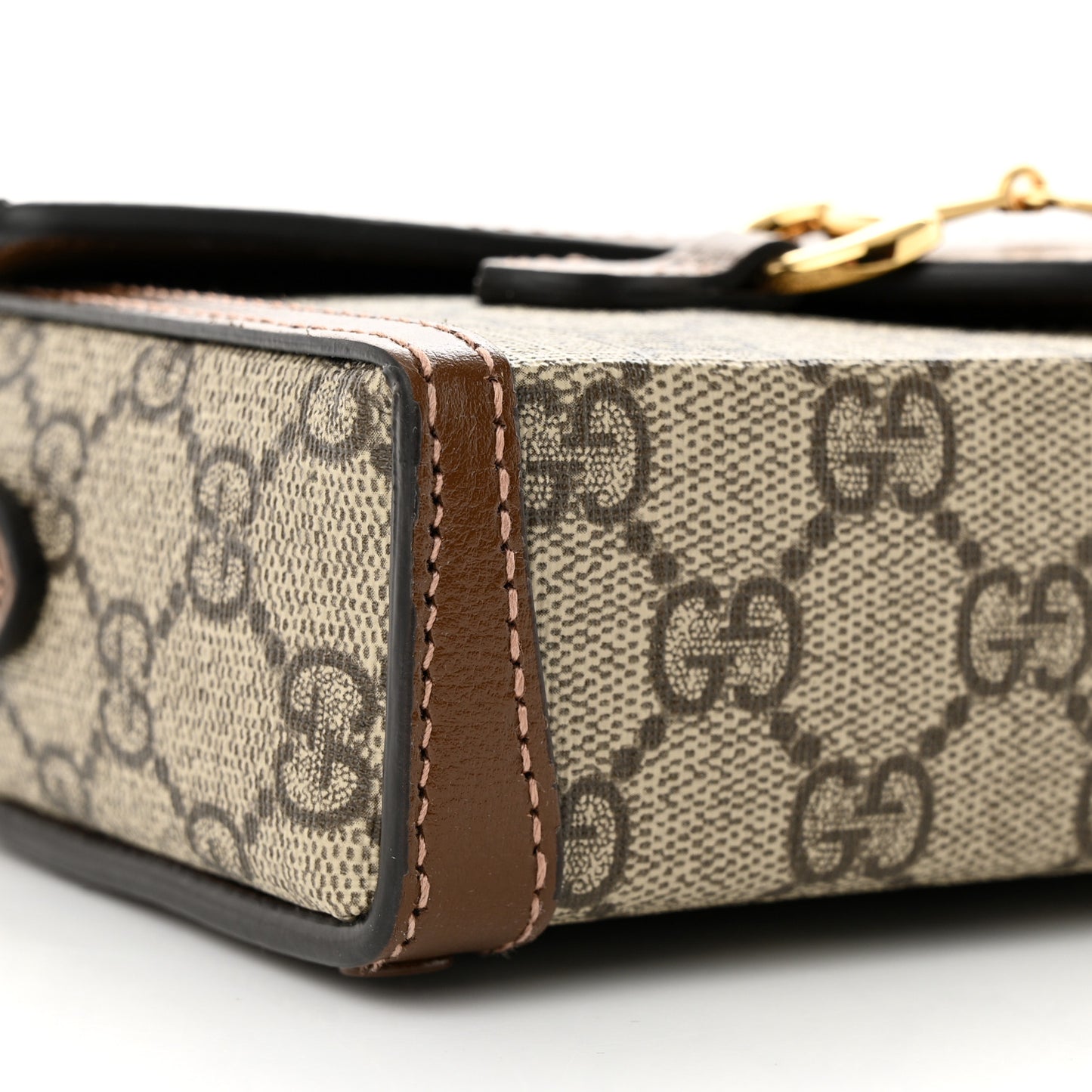 GG Supreme Monogram Mini Horsebit 1955 Shoulder Bag Beige Brown Sugar