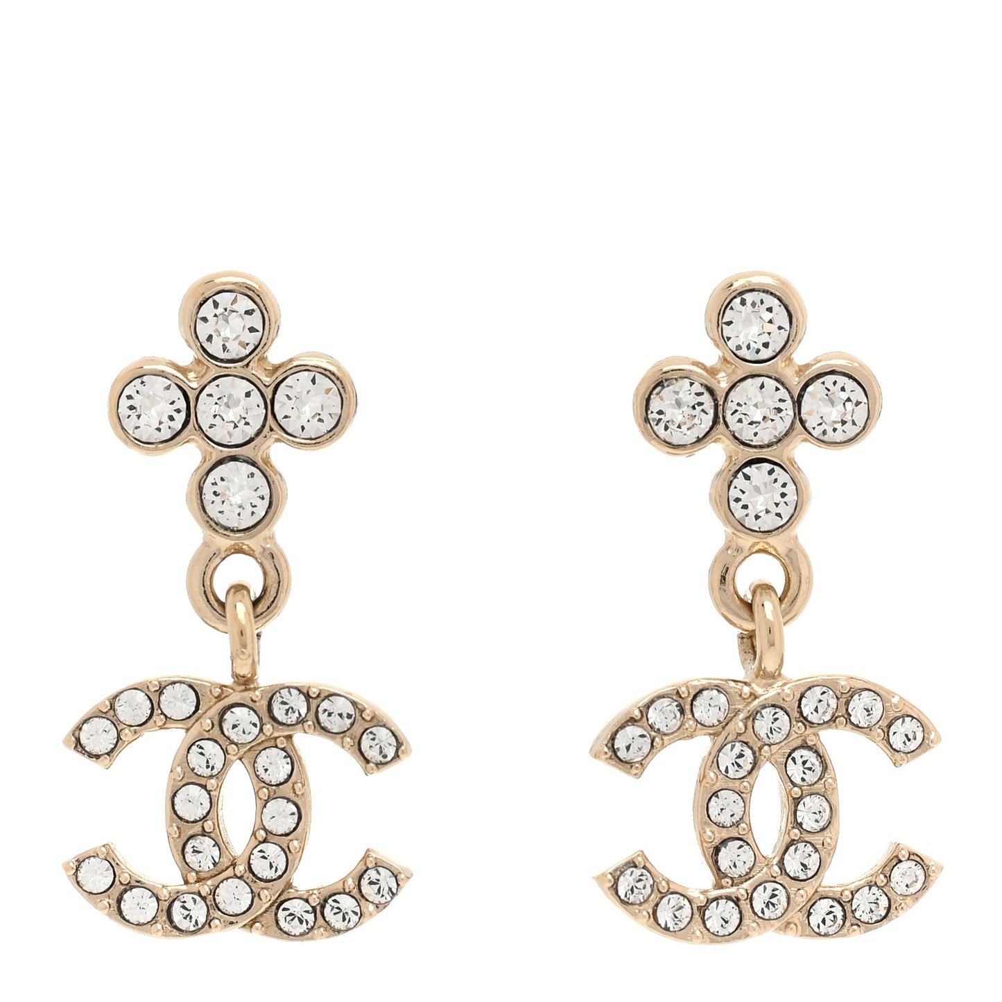 Crystal CC Cross Drop Earrings Gold