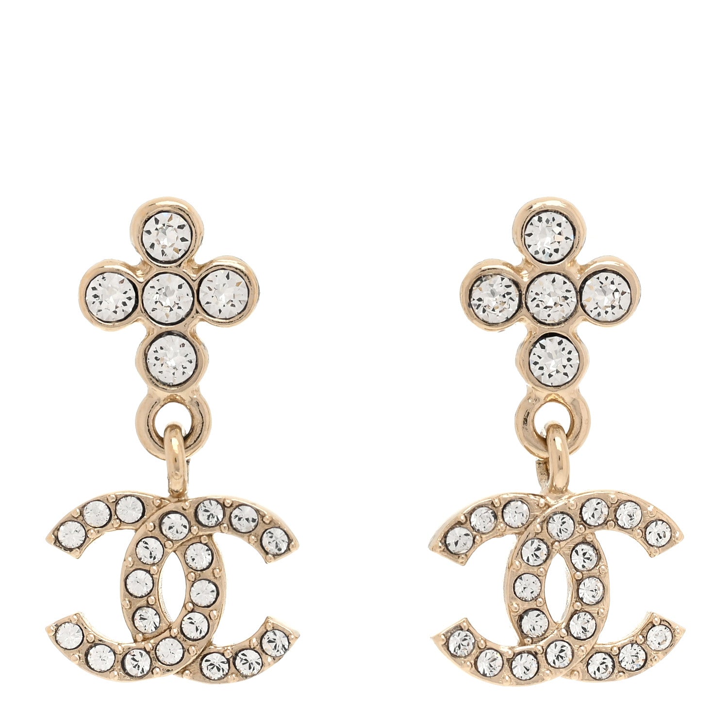 Chanel Crystal CC Cross Drop Earrings Gold 1 of 5