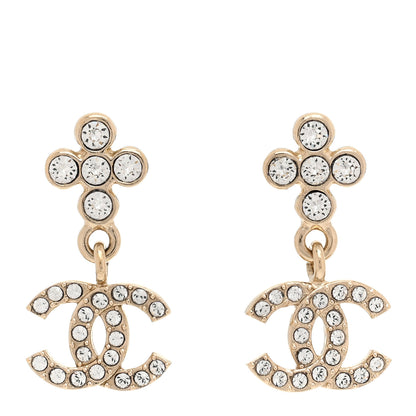 Chanel Crystal CC Cross Drop Earrings Gold 1 of 5