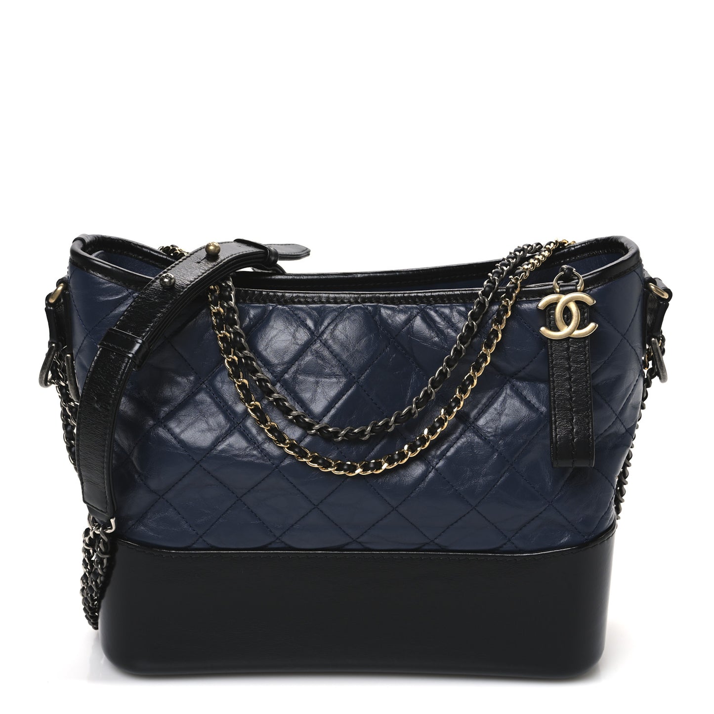 Aged Calfskin Quilted Medium Gabrielle Hobo Navy Black