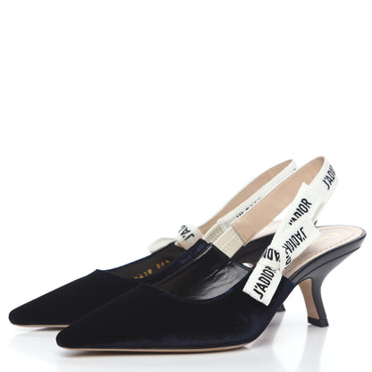 Christian Dior Velvet Ribbon J'Adoir Slingback 65mm Pumps 36.5 Deep Blue 3 of 9