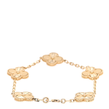 Van Cleef & Arpels 18K Yellow Gold 5 Motifs Guilloche Vintage Alhambra Bracelet 3 of 8