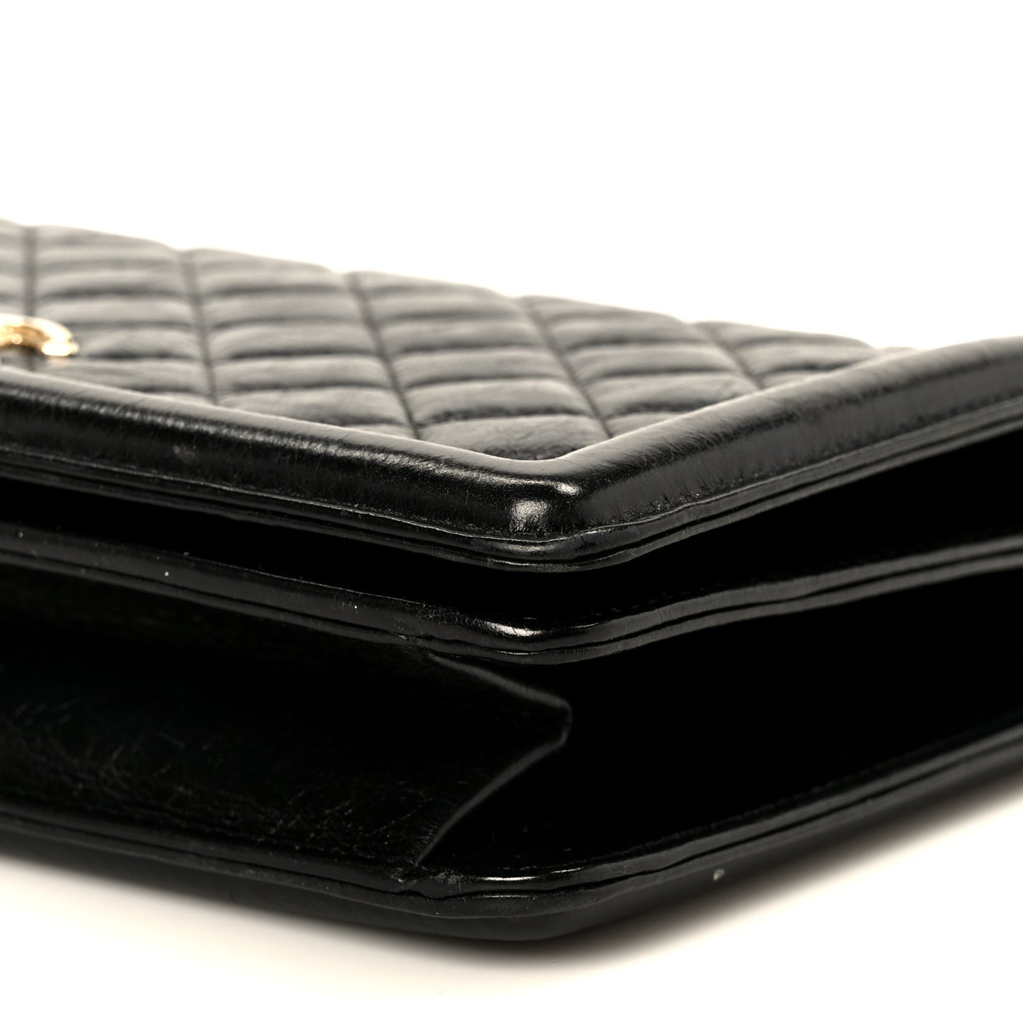 Crumpled Calfskin Quilted Flap Black