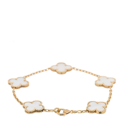 Van Cleef & Arpels 18K Yellow Gold Mother of Pearl 5 Motifs Vintage Alhambra Bracelet 2 of 4