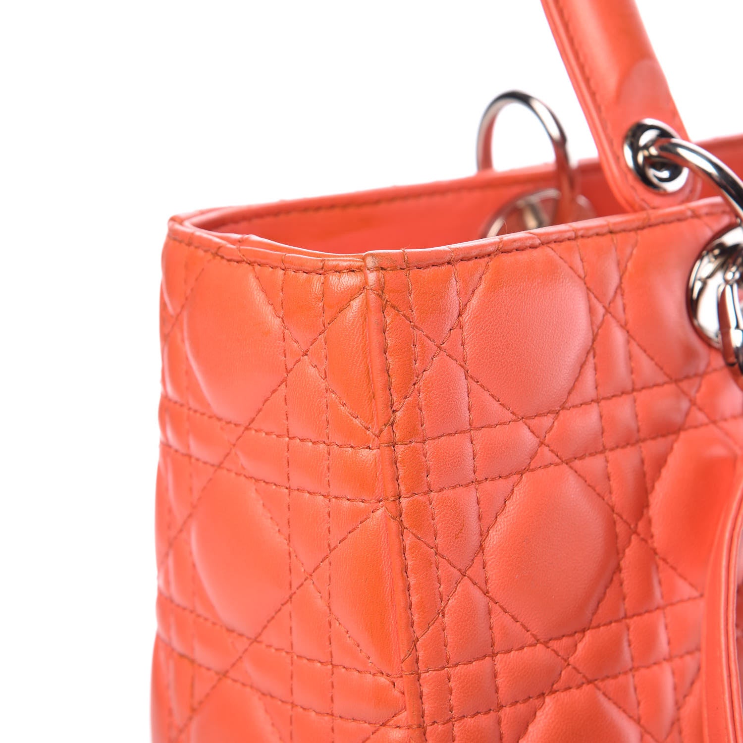 Christian Dior Lambskin Cannage Large Lady Dior Coral 9 of 16