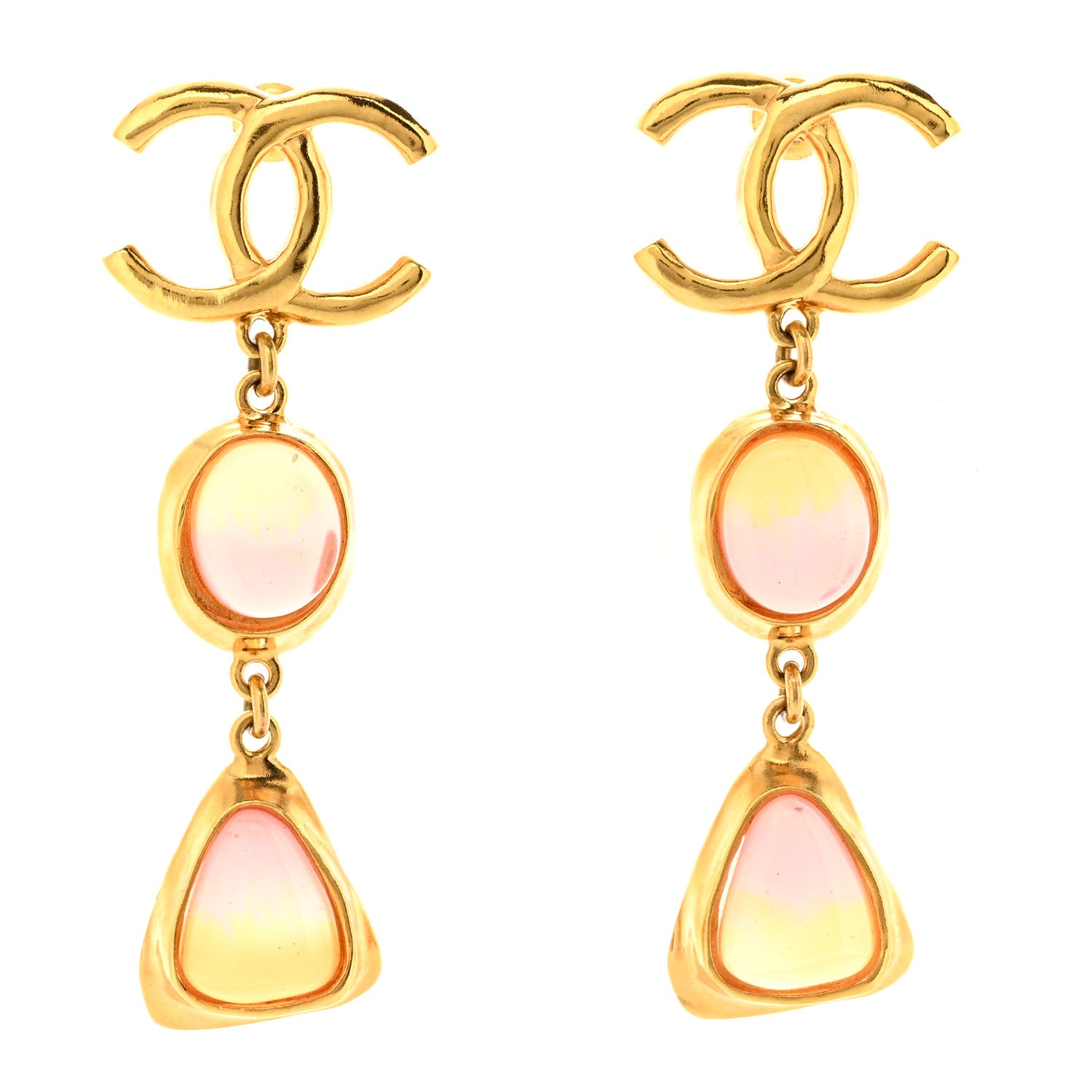 Chanel Metal Resin CC Drop Earrings Gold Pink Orange 1 of 5
