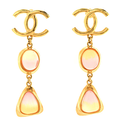 Chanel Metal Resin CC Drop Earrings Gold Pink Orange 1 of 5