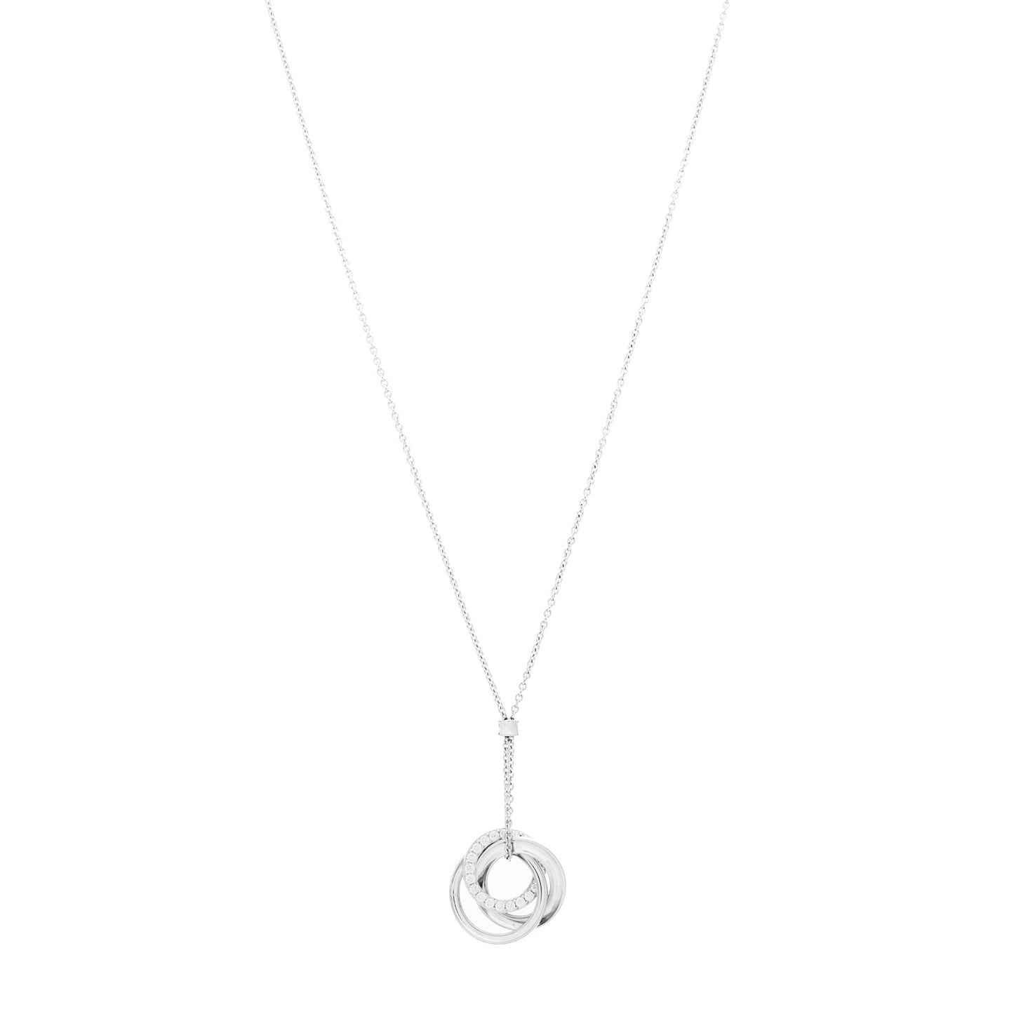 18K White Gold Diamond 1837 Triple Interlocking Circles Pendant Necklace
