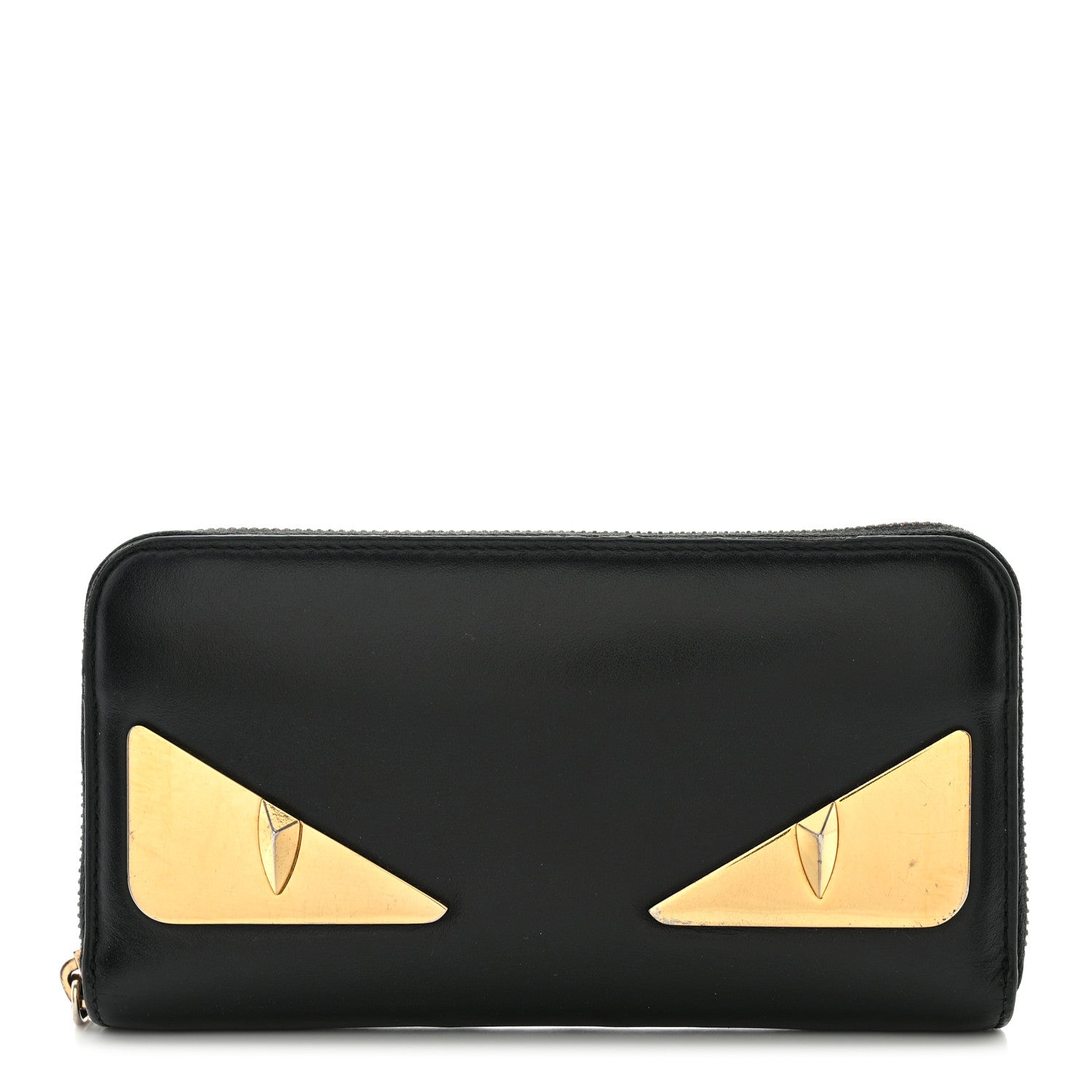 Fendi Vitello Century Metal Monster Eyes Zip Around Wallet Black 1 of 11