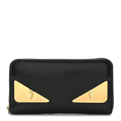 Fendi Vitello Century Metal Monster Eyes Zip Around Wallet Black 1 of 11