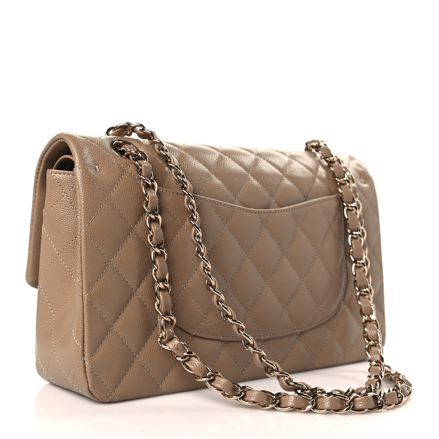 Caviar Quilted Medium Double Flap Dark Beige