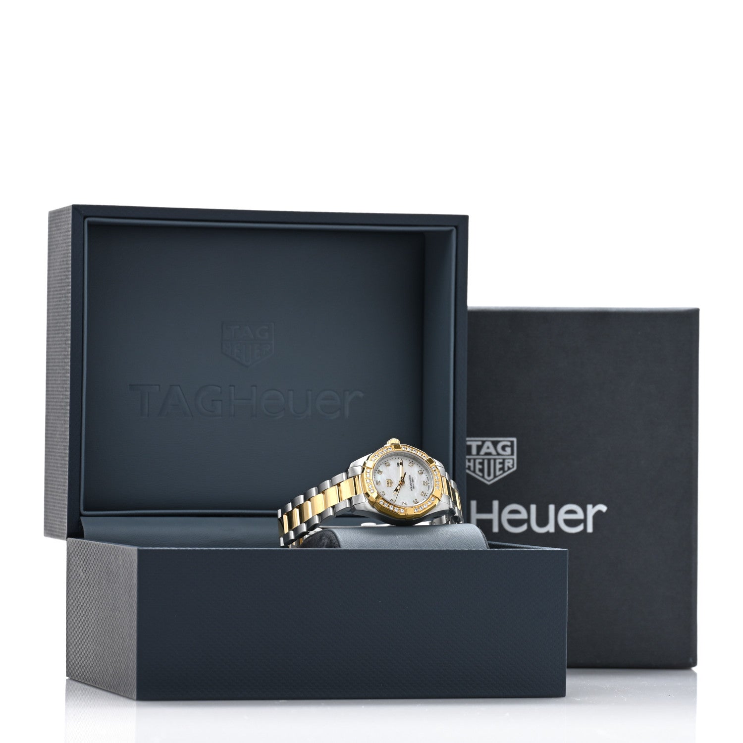 Tag Heuer Stainless Steel 18K Yellow Gold Diamond Bezel Mother of Pearl 27mm Aquaracer Lady Quartz Watch WBD1423 5 of 5