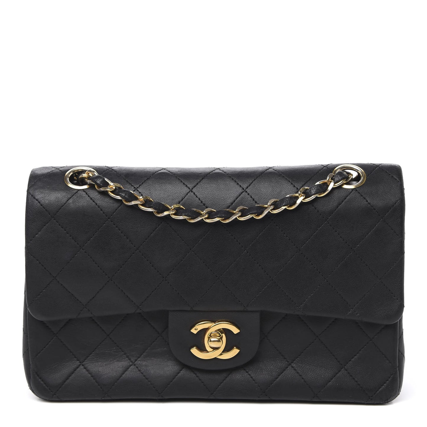 Lambskin Quilted Small Double Flap Black