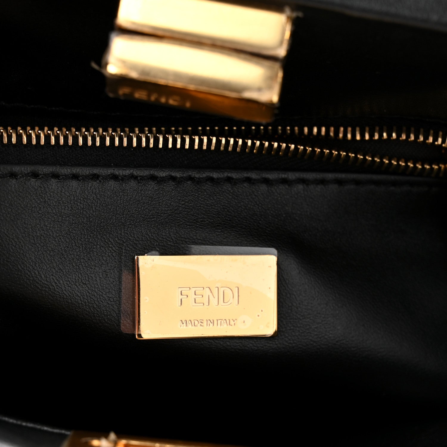 Fendi Shearling Nappa Macro FF 1974 Mini Peekaboo Iconic Satchel Tobacco Black 7 of 12