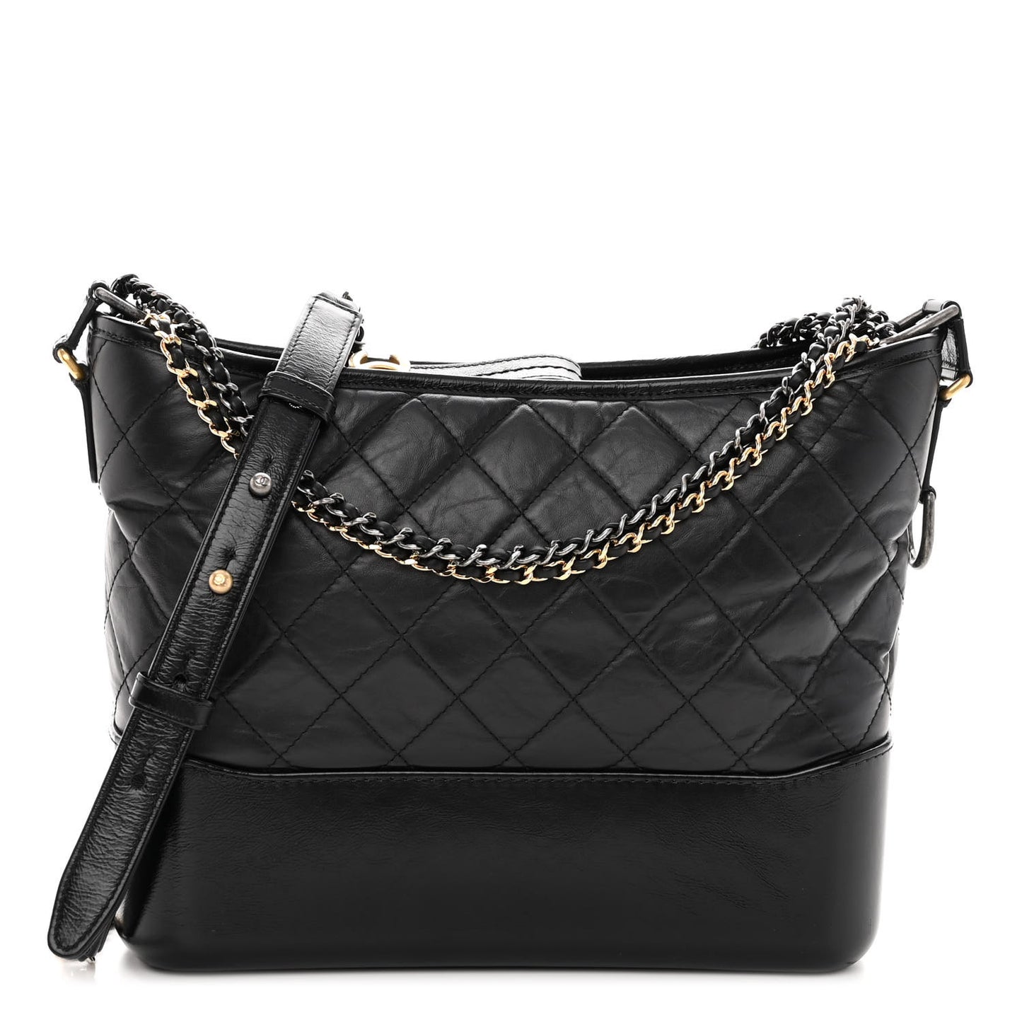 Aged Calfskin Quilted Medium Gabrielle Hobo Black